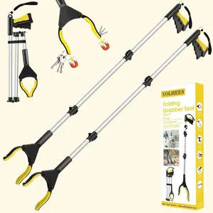 Volmees 2pcs Folding Grabber Reacher 43 Inches, Magnets - Rugged Gripper Reachers for Disabled & Seniors Heavy Duty - reachers and Grabbers for Seniors - Trash Grabber Tool and Pickers Heavy Duty