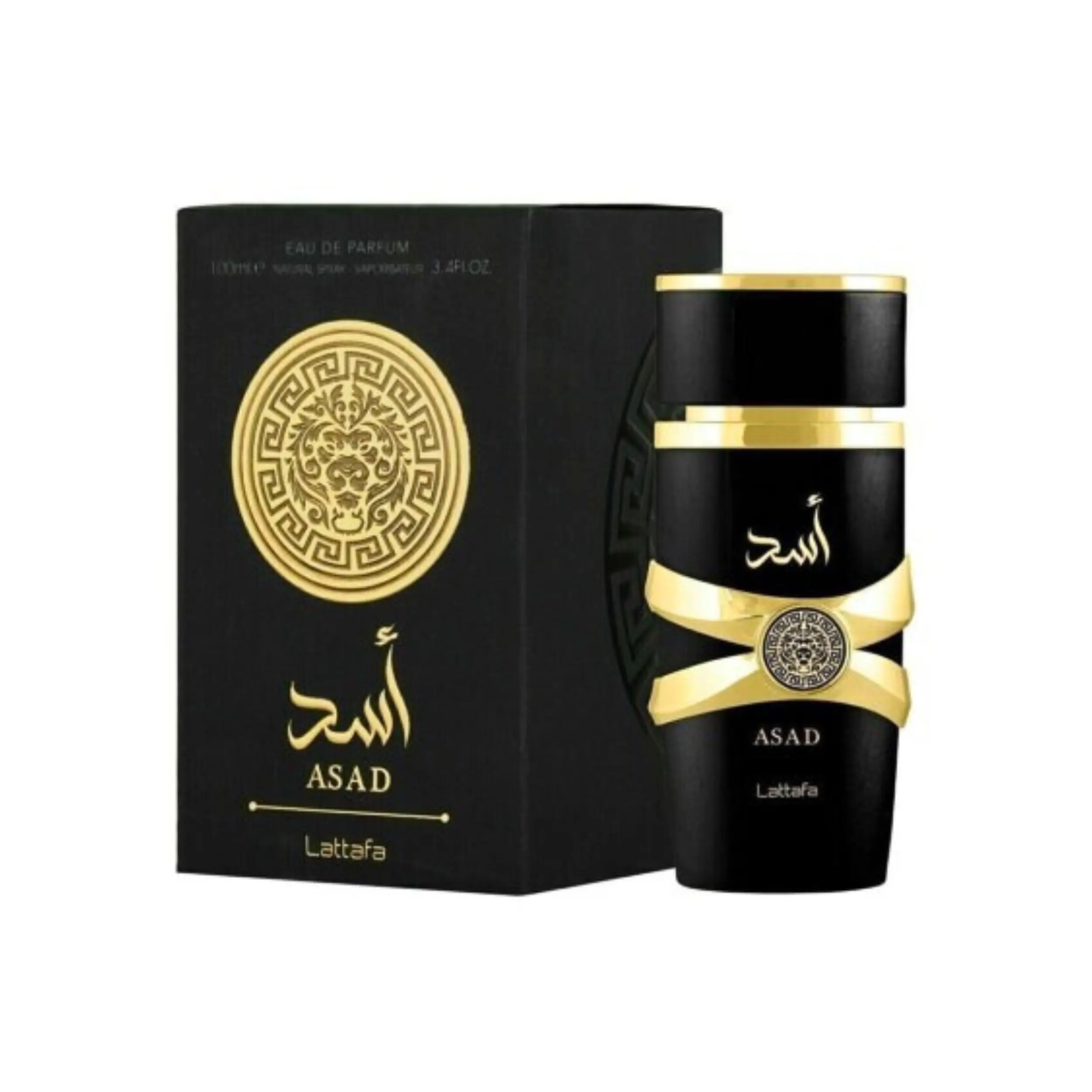 Lattafa Perfumes Asad Unisex Arab EDP Spray - Aromatic Fragrances, Ambery Woody Fragrance, Vanilla Blend, Amber, Patchouli Notes, 3.4 Fl Oz EDP Scents, Single Item for Women, Adults, Fresh, Contains Alcohol, Liquid, 60 Months, Alcohol Base, Uae, Regular E