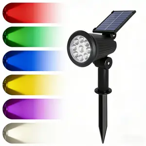 1pc Solar Landscape Spotlight | Suitable For Ground Installation And Wall Mounting, 9 Led White/Colored Lights, Adjustable Angle, Intelligent Light Control, For Outdoor, Courtyard, Lawn, Park, Trees, Flower Beds, Led Landscape Spotlights