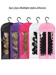 3/5PCS Wig Storage Bag With Hook & Hanger, Zipper Transparent Cover, Dustproof Design, Hair Extension Holder For Multiple Wigs, Wig Tools & Accessories For Salon & Home Use