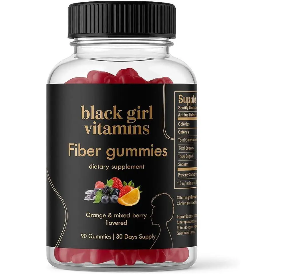 Vegan Turmeric-Flavored Chewable Black Girl Dietary Fiber Gummy Supplement for Adults - Prebiotic Digestive Aid, 30 Days Supply, Gluten-Free, Halal, Orange & Mixed Berries, Supports Digestion, Regularity, Microbiome Balance, Metabolism