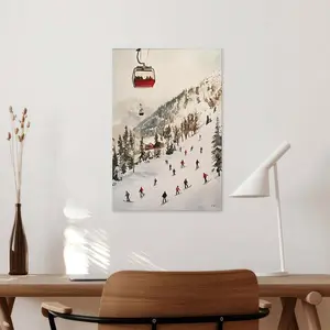 Vintage Ski Lift Wall Art Winter Ski Slopes Decor Retro Skiing Poster for Home Decor