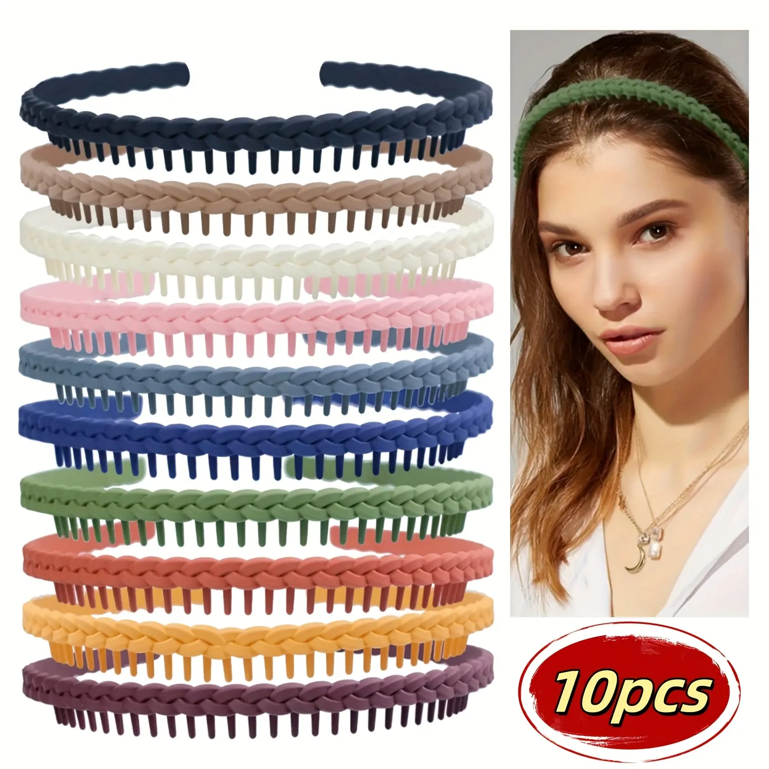 Women's 10 PCS Multi-colored Plastic Teeth Headbands, No-slip Comb Hair Accessories, Fashion Effortless Headbands for Women