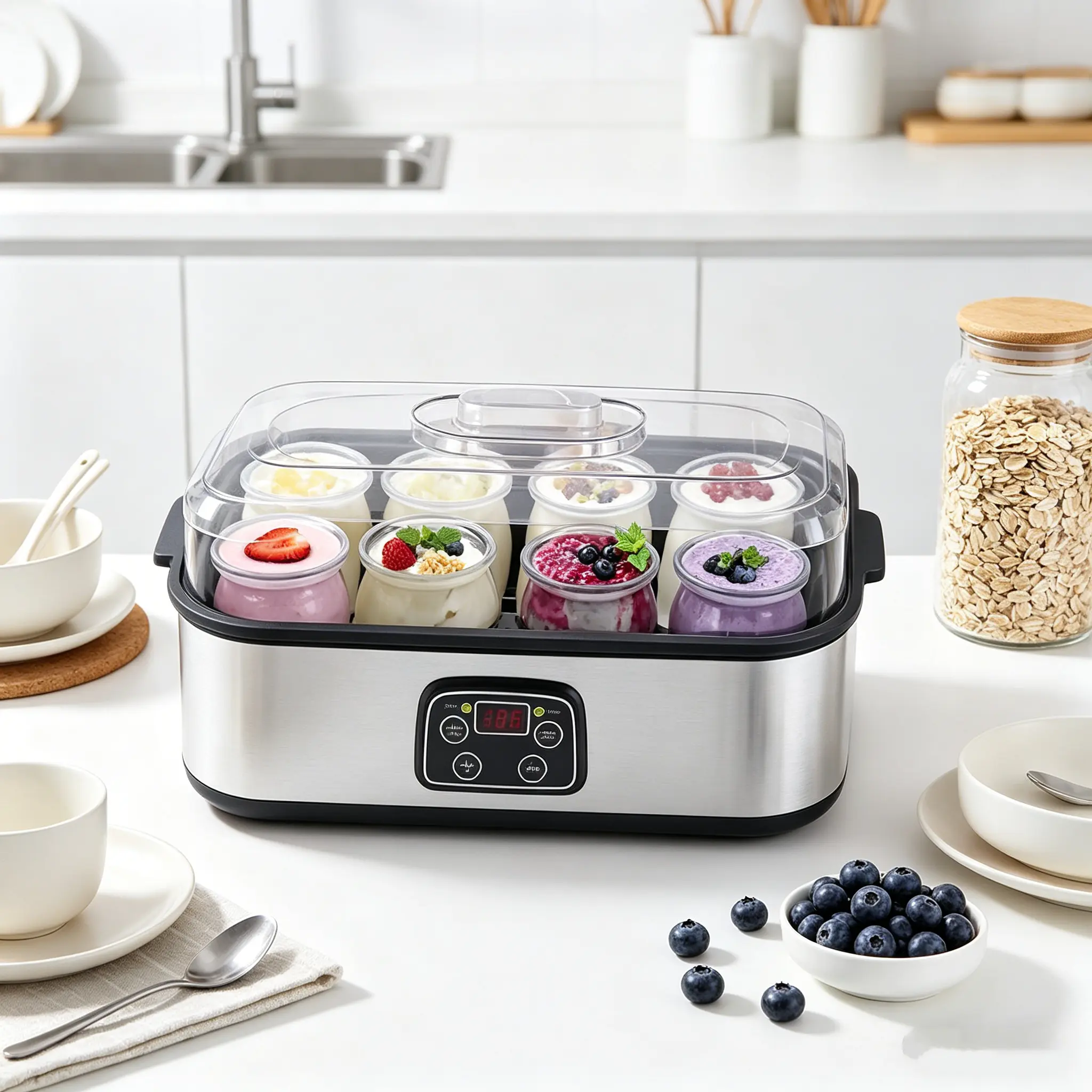 8-Cup Capacity Multi-Use Electric Yogurt Maker with US Plug, 1pc Household Fermenter with Complete Jar Set for Home Breakfast & Healthy DIY Snacks, Makes Yogurt, Jam, Ice Cream, Pudding