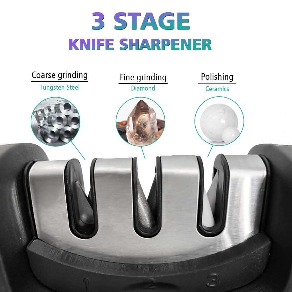 Kitchen Knife Sharpener Handheld Multi-function 3 Stages Type Quick Sharpening Tool With Non-slip Base Kitchen Knives Accessories Gadget Durable