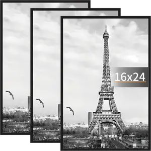 upsimples 16x24 Picture Frame Black 3 Pack, Scratch-Proof Poster Frames 16 x 24 for Photo Gallery - Slide-In Strips, Horizontal or Vertical Wall Mounting
