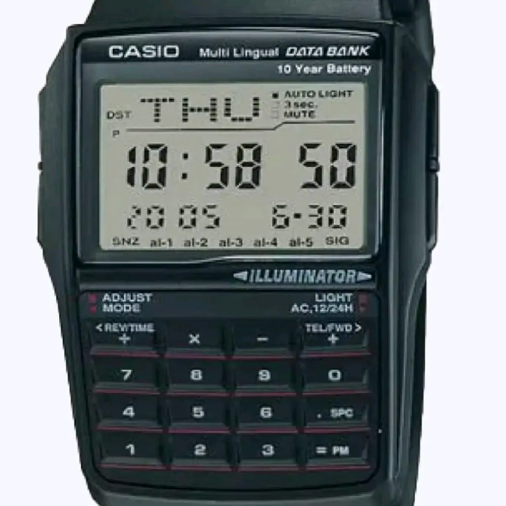 New Casio Black data bank and calculator black resin strap men's s watch DBC-32--1A