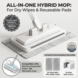 [USA STOCK] 360° Rotatable Flat Face Towel Mop, Long Handled Wet/Dry Home Care Tool, Fast-Cleaning, Compatible with Disposable Cleaning Cloths, Long Handled Mops, Wet/Dry Mop Mops