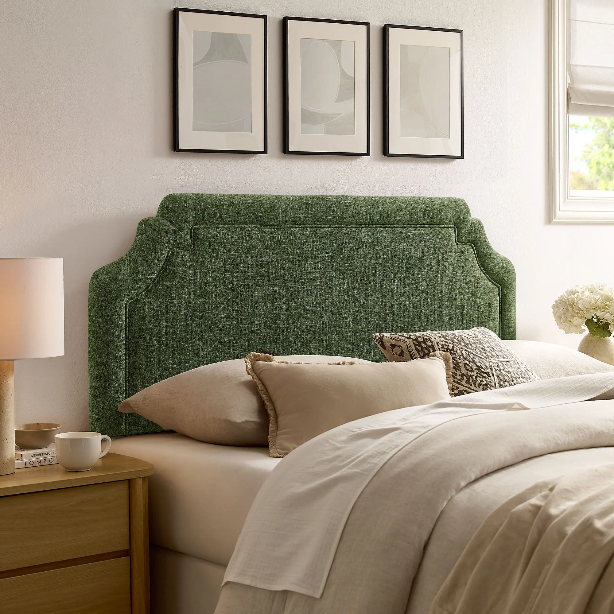 Magnolia Upholstered Fabric King Size Headboard in Foliage Magnolia Upholstered Fabric King Size Headboard in Foliage