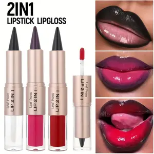 2-in-1 Dual-Ended Lip Gloss & Lipstick - Long-Lasting Formula, Waterproof Matte & Glossy Finish, Berry Tones,Matte Lipstick, Sleek Packaging,  Beauty Enthusiasts, Stylish Makeup, Makeup Lovers,Lip Gloss Pink Clear, Lip Lacquer, Long Lasting Lipgloss