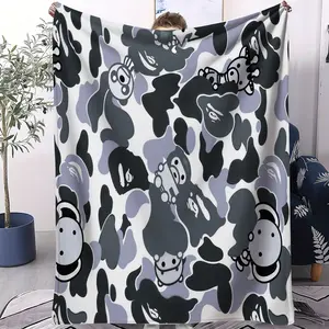 Cartoon Camo Anime Flannel Blanket, Multi-use for Car, Home & Library, Soft Lightweight and Machine Washable, Trendy Gift for Housewarming, Christmas & Birthday