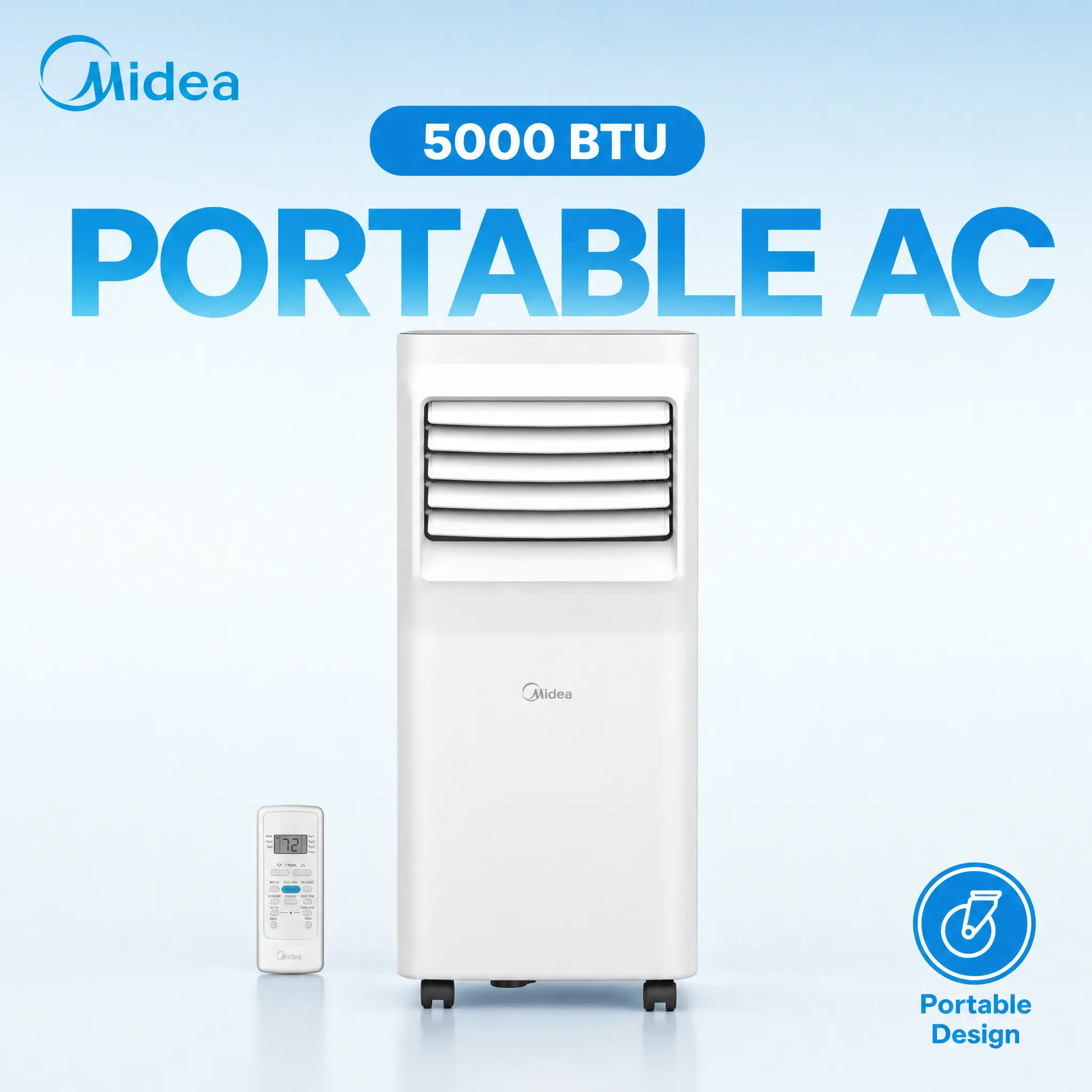 Midea 3-in-1 Portable Air Conditioner - Residential Cooling/Dehum. Solution, Dehumidifier, Fan Ventilator, Washable Filter, Easy Setup Kit, Lightweight Low-Maintenance, Stay Cool Breathe Better (Like New)