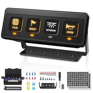 Wireless 4 Gang Switch Panel, Multifunctional Waterproof 12V Switch Panel, 60A Universal Relay Switch Box with 2 Light Memory Function & 4 Control Modes for Truck SUV UTV ATV Marine RV
