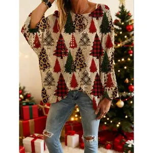 Women’s Halloween Pumpkin Print Long Sleeve Knit Top, Casual Elegant Vacation Style, Loose Fit Batwing Shoulder, Spring Summer Fall Wear