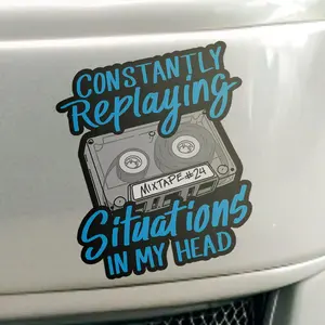 Constantly Replaying Situations In My Head Sticker - Funny Overthinking ADHD Unrequited love Cassette Tape Music Sticker Design