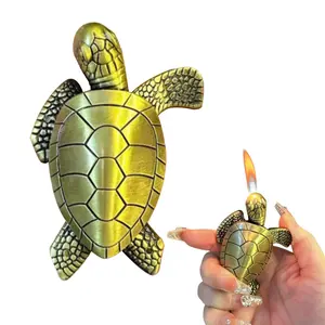 Turtle Shape Design Lighter,Refillable Butane Cute Mini Portable Custom Adjustable Flame Vintage Lighter,Unique Gifts for Girlfriends,Friends, Outdoor Camping(Without Butane)
