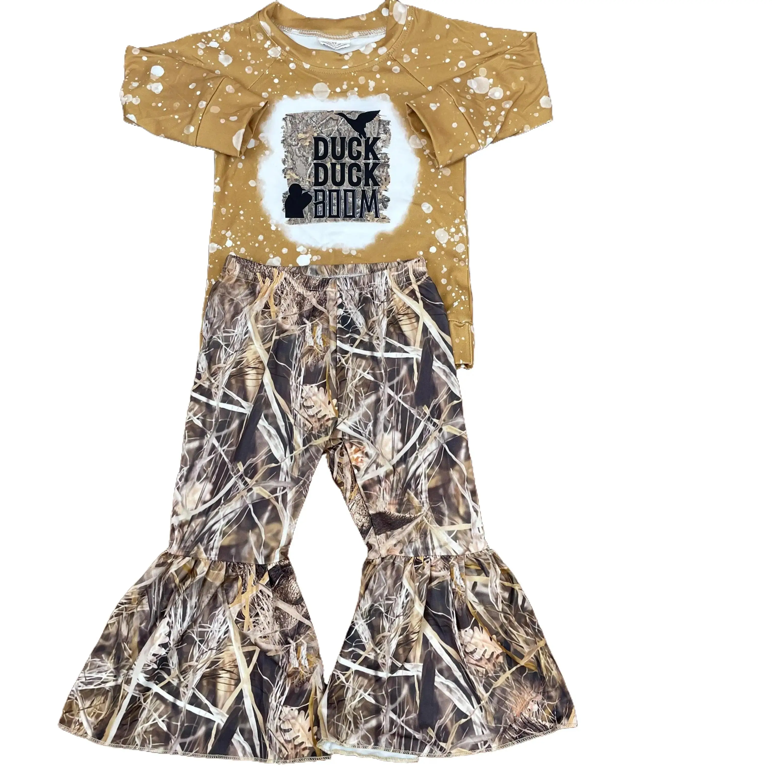 Girls Duck Duck Boom Top and Camo Bellbottom Pants Set Hunting Clothes