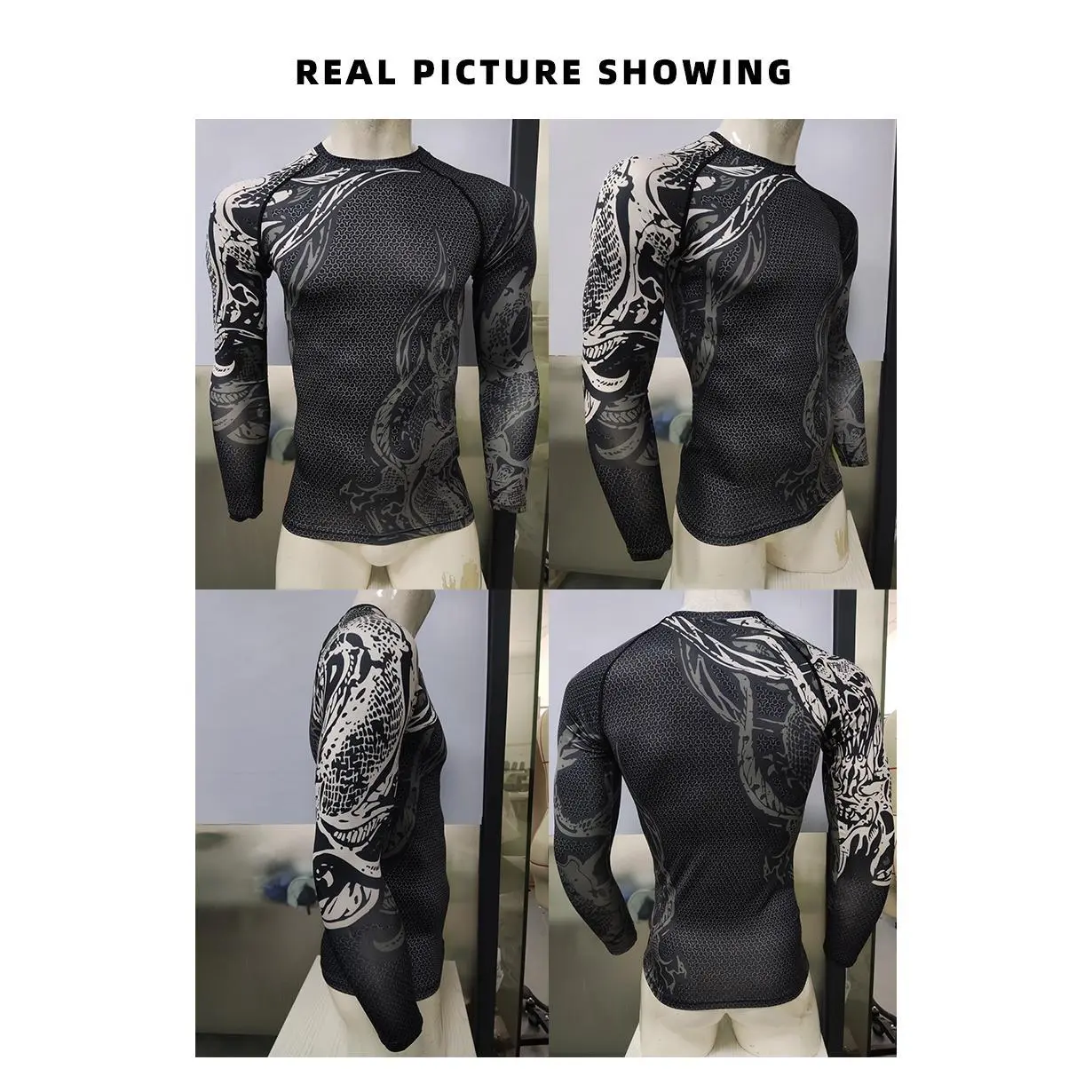 Men's Long Sleeve Rash Guard, Slim-Fitting Compression Top with Sublimation Print, Quick Dry Athletic Wear with UV Protection for BJJ & Boxing