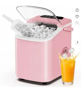 Ice Maker, Nugget Ice Makers Countertop, Portable Handle, 26lbs Daily, 9 Bullet Cubes in 6~8 Mins, Self-Cleaning with Basket and Scoop for Home，Kitchen，Pink