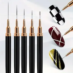 Nail Art Liner Brushes, 5Pcs Professional Gel Polish Painting Art Design Pen Set for Long Lines, Thin Details, Fine Drawing Sizes 5/7/9/11/20mm Nail Art Design Gift for Women(Black white)Precise Lines Designs