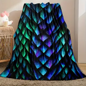 1Pc Luxurious Dragon Scale Texture Flannel Blanket- Comfortable, Soft, Lightweight |   Vibrant Multicolor Design For Sofa, Bed, Travel, Camping |   All-Season Comfort, Perfect Gift Choice, Four Seasons Blanket |   Modern Blanket |   Comfortable Blanket su