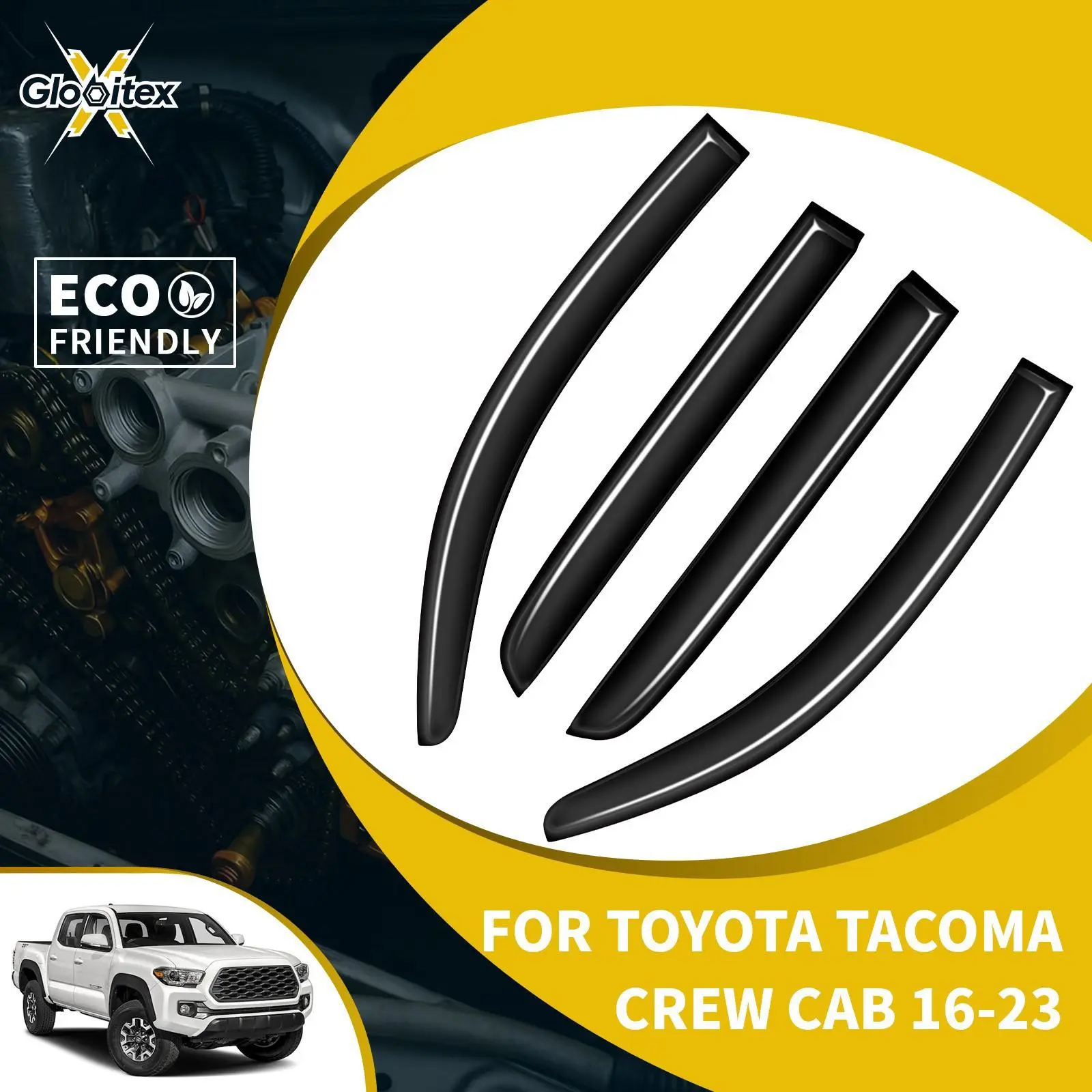 Tape-On Outside Window Visors - Automotive 4-Window Sun Rain Guards Vent Deflectors for Toyota Tacoma Crew Cab 4-Door 2016-2023, 4PCS Mount Car Exterior Parts Car Accessories