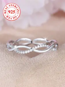 S925 Sterling Silver Ring, Hollow Wave Dual Layer Cross Design, Pave Engagement Ring, Promise Eternal Engagement Wedding Ring, Valentine's Day Birthday Gift, Unique Rings