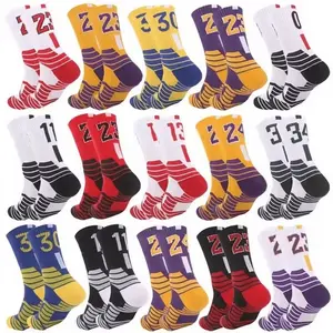 3/9/12 Pairs Men's Basketball Socks, Number "23" Printed Fashion Sports Socks Thickened Towel Bottom Breathable Outdoor Running Cycling Men Women Sports Elite Mid-calf Socks