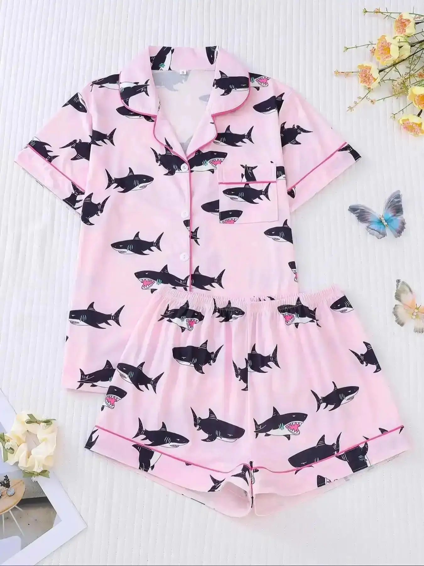Minimalist Women's All-Over Print Top Elastic-Waist Shorts Pajama Set Casual Comfy Short-Sleeve Ladies' Summer Sleepwear Loungewear Pyjamas Pjs Sleep Pajamas, Viral Fashion, Everyday, Chic, Casual Day, Lookbook Style