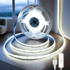 5V High Brightness White LED Strip, COB LED Strip Light with Switch, USB Powered Flexible Tape Light, 5V High Brightness, 3.3ft to 16.5ft, Low-Voltage White Light, with USB Cable, for Bedroom, Kitchen, Garage, TV Wall, Home Lighting