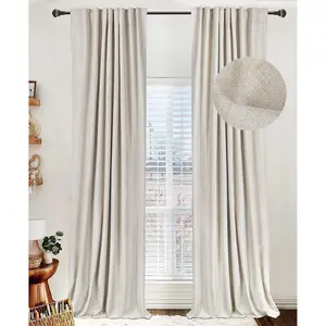 2pcs Linen Blackout Curtains for Living Room & Bedroom 2 Panels Set Back Tab/Rod Pocket Luxury Darkening Curtains for Windows Apartment Home Decor - Interior Decoration Accessories