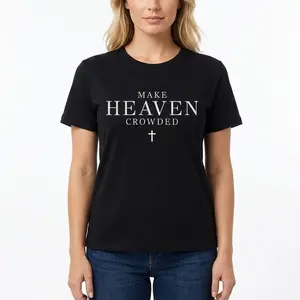 Make Heaven Crowded Christian Tee Faith-Based Crewneck Religious Quote Valentine Shirt for Men Women Loose Round Neckline Breathable Cuffs Durable Unisex Casual Top Perfect Gift for Quirky Fashion Lovers Womenswear Day Streetwear T-Shirt Summer Tshirt