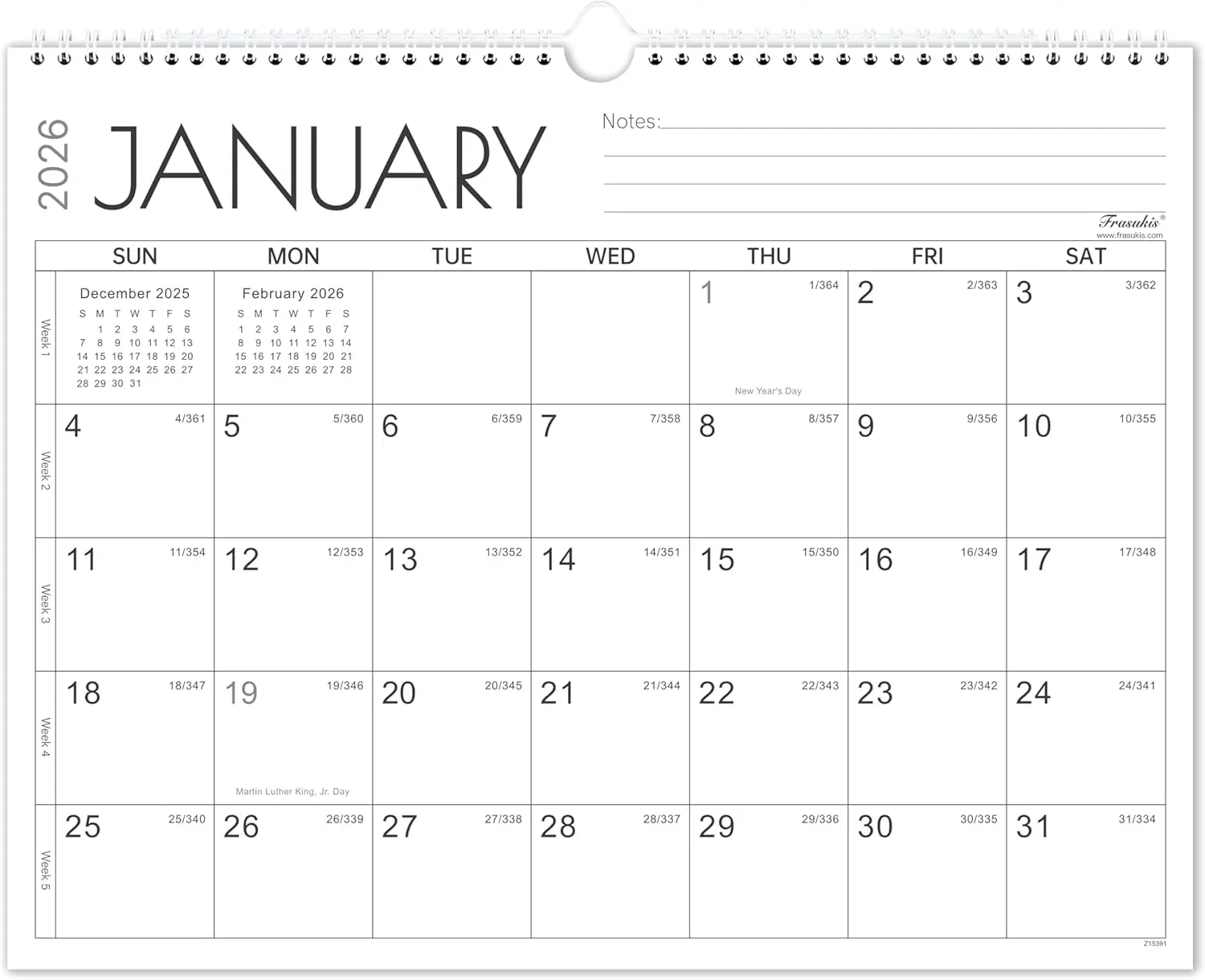 2-Year Wall Mount Large Block Calendar 2026-2027 (Jan 2026-Dec 2027), Office Stationery Supplies, Premium Paper, Exquisite Design, Monthly Overview, Sufficient Blank Blocks, Julian Dates Planning Aid, Large Numbers & Text, Simple Cover, Relieves Fatigue,