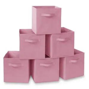 Casafield 6 Collapsible 11" Fabric Cubby Cube Storage Bin Baskets for Shelves - Pink