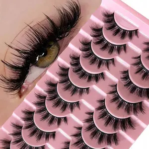 New 10 Pairs Manga Lashes Eyelashes 3D Mink Lashes Natural Eyelashes Clear Eyelash Stem False Eyelashes Cat Eye Lashes Eyelash Extension Effect For Halloween Cosplay Manga Lashes Cosmetic False Lashes
