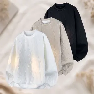 3-pack men’s crewneck sweatshirts with 3D diamond embossing texture, loose plus-size solid-color long-sleeve pullover sweatshirts for spring/autumn streetwear casual everyday wear