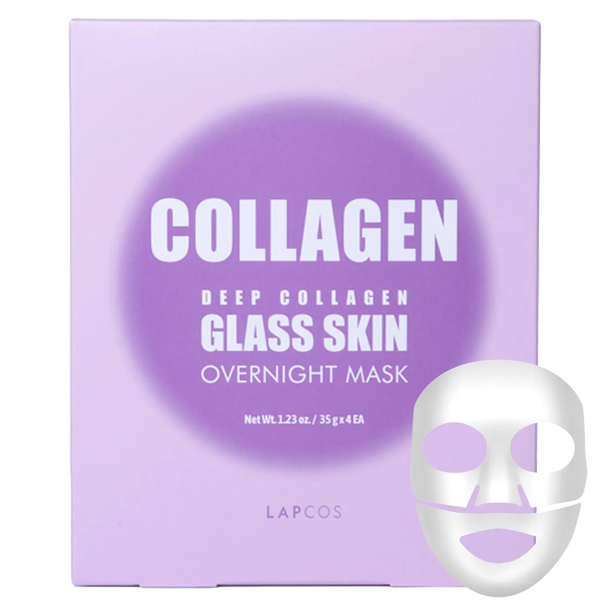 LAPCOS Deep Collagen Glass Skin Overnight Mask - Official Product Korean Skin Care Mask with Rose PDRN, Vegan Collagen & Hydrogel Sheet - Hypoallergenic Firming Collagen Face Mask Sheets (4 EA, 1.23 oz)