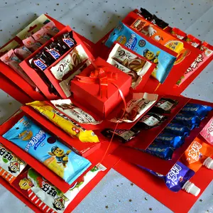 5 Layer Surprise Explosion Gift Box with Ribbon, Multi-Pocket Snacks, Candy and Chocolate Storage, Perfect for Birthdays and Holidays, Snack Boxes