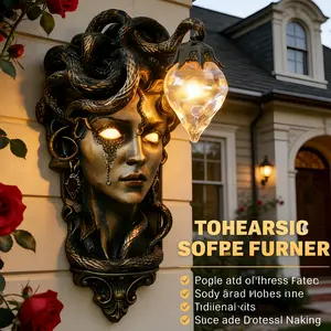 GKV Medusa Statue Wall Lamp - Greek Mythology Gothic Retro American Wall Sconce, Home Decor Accent Light, Suitable for Living Room, Garden, Ideal for Halloween, Christmas Gifts