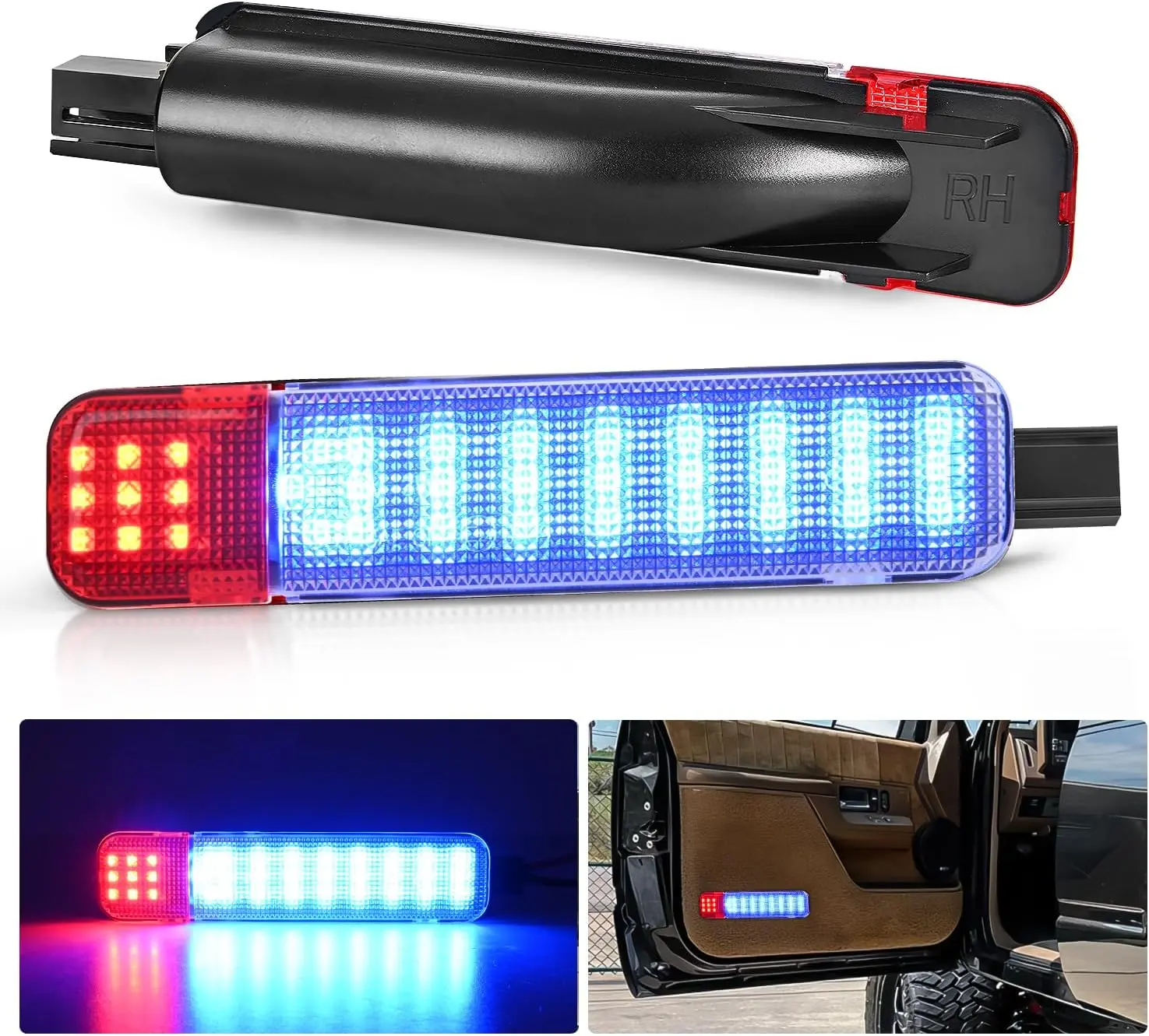 Nilight 2PCS LED Interior Door Panel Light Courtesy Working Lights Blue Red Plug and Play Compatible with Chevy GMC C/K Silverado Sierra 1500 2500 3500 HD Suburban Cadillac Escalade Hummer H2, Led Car Ambient Light