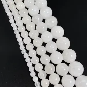 Natural Milky White Jade Gemstone Smooth Round Loose Beads For DIY Jewelry Making Desig Handmade Crafts Bracelet, Necklace, Earrings AAA Quality 15.5 Inches Long, Semi Precious Stone, Spacer beads