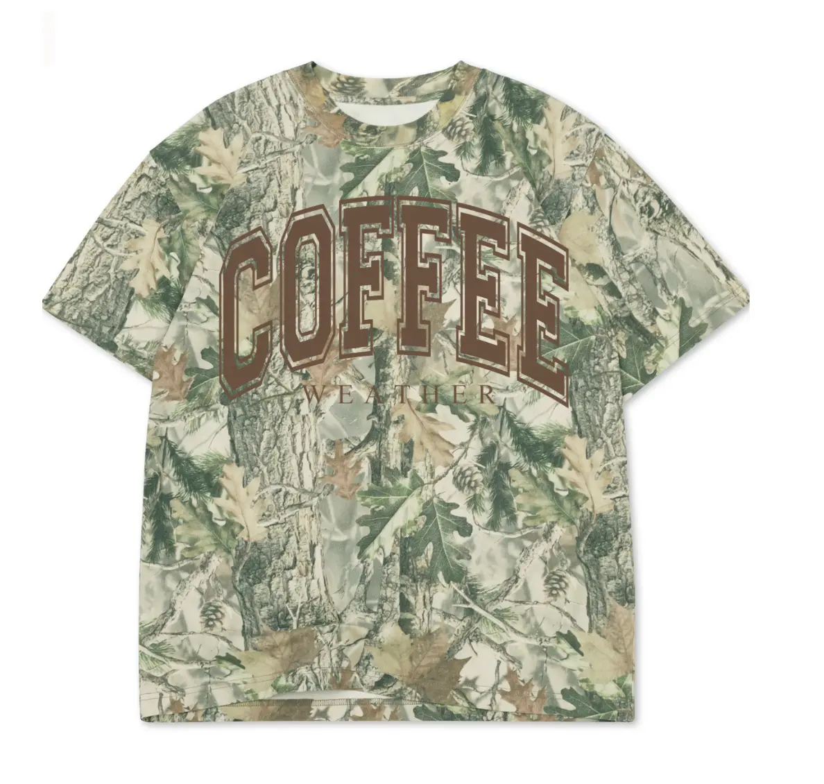 Coffee Weather Puff Print Camo T-SHIRT oversized Boxy fit 100% Cotton