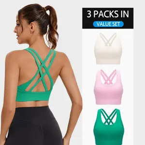 RUNNING GIRL Women's Medium Support Sports Bra Criss-Cross Back Padded Strappy Yoga Bra with Removable Cups for Running Yoga & Gym #SummerVibes