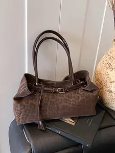 Women's Autumn Winter Fashion Single-Shoulder Tote Bag, Retro Leopard Print Handbag, Ideal for Class & Commuting, Cross-Body Carry, PU Tote Satchel