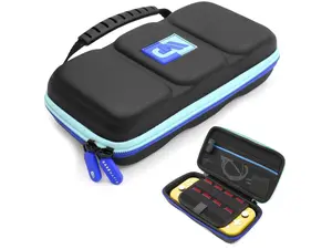 CASEMATIX - Heavy Duty Hard Shell Carrying Case Designed Compatible with Nintendo Switch Lite and Accessories - Blue Green