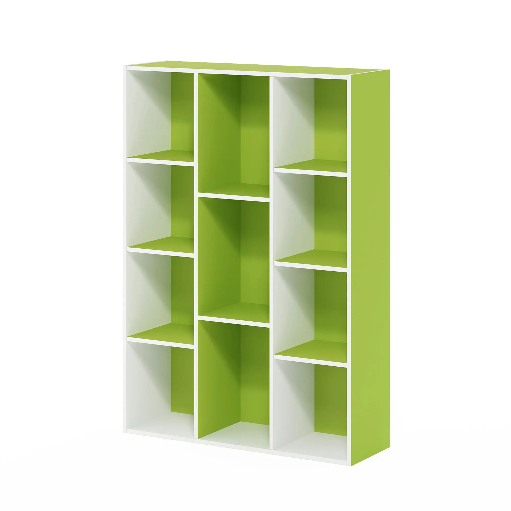 LUDER 11-Cube Contemporary Open Bookshelf Book Rack - Particle Board Reversible Single Unit Shelves, 29x41.7x9.4in White/Green Indoor Furniture, Easy Flat Surface, Assembly Required for Living Room/Bedroom Display Storage