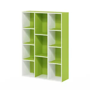 LUDER 11-Cube Modern Bookshelf, Reversible Shelf Unit, 9.4x29.1x41.7 in White/Green Indoor Furniture Shelf for Living Room, Bedroom