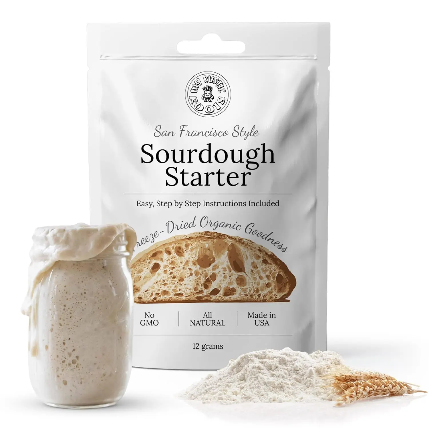 MY RUSTIC ROOTS All Natural & Organic San Francisco Sourdough Starter Culture - Beginner Friendly Sourdough Bread Starter - Perfect for Baking Delicious Homemade Artisan Bread, Pizza & More - 12g