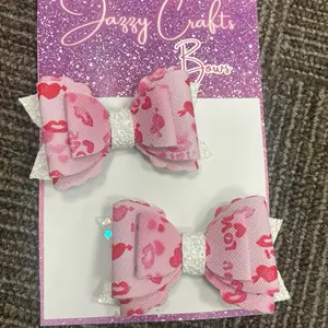Valentines Hair Bows for girls, 2pcs 3in kissy bow Clips with,