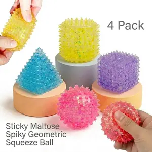 NNC5 4 pack Sticky Maltose Spiky Geometric Squeeze Ball – Slow Rebound Malt Sugar Squishy Fidget Toy for Kids &Adults| Stress Relief, ASMR Satisfying Sensory Pop & Squeeze Toy for Party Favors Classroom